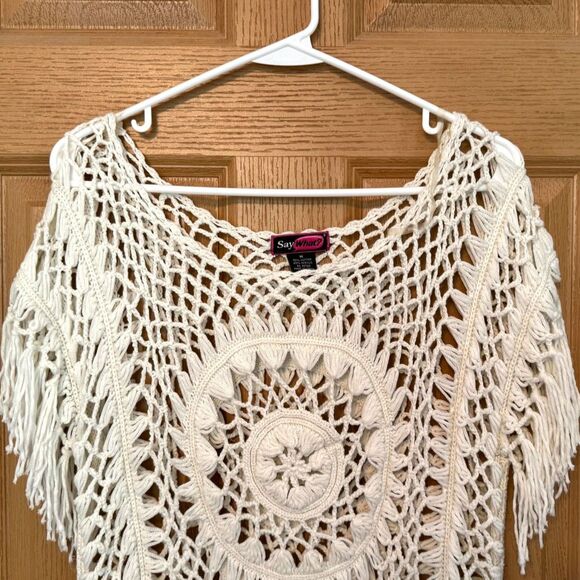 Say What? Off White Knit Crochet Tops Women's Size Medium - Picture 2 of 8